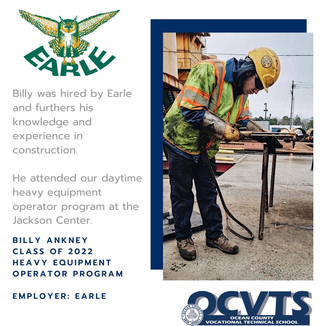 ocvtsemployment's tweet image. Congratulations to alumni, Billy, who has been working for Earle and furthering his knowledge of construction! @ocvts #ocvts #earle #constructiontrades #vocationaleducation #cte #votech #heavyequipment