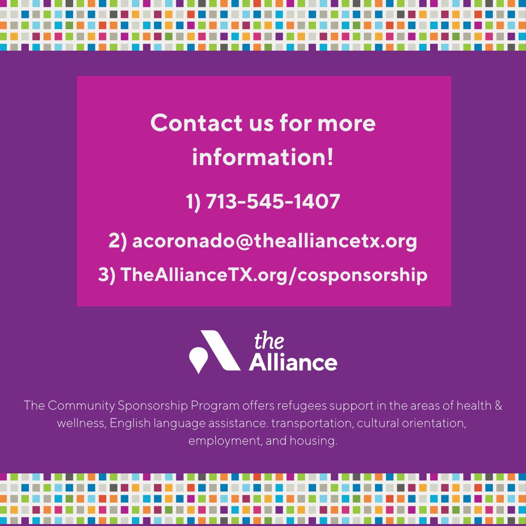 Interested in sponsoring a newly arrived refugee family in Houston? Learn more about how at our interest meeting on September 14th at 4PM! Visit forms.office.com/r/Vzw6u9Spdn to sign up #thealliancetx #sponsor #sponsorarefugeefamily #refugees #houston