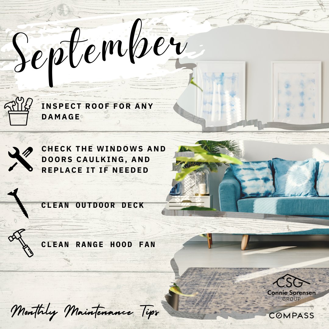 VashonLiving's tweet photo. Monthly Maintenance Tips - September
.
.
.
.
#vashonislandliving #vashonisland #vashonlife #vashonrealestate #compasseverywhere #ConnieSorensen #RealEstate #Compass #conniesorensengroup https://t.co/tSn6rkmrVy