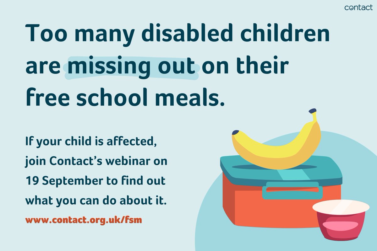 Has your disabled child been missing out on free school meals despite being eligible for them?

Join <a href="/contactfamilies/">Contact</a>’ free webinar with <a href="/SteveBroach/">Steve Broach KC</a> and lawyer Alex Rook on 19 September to understand your rights and what you can do to help your child:

👉 bit.ly/FSM-webinar