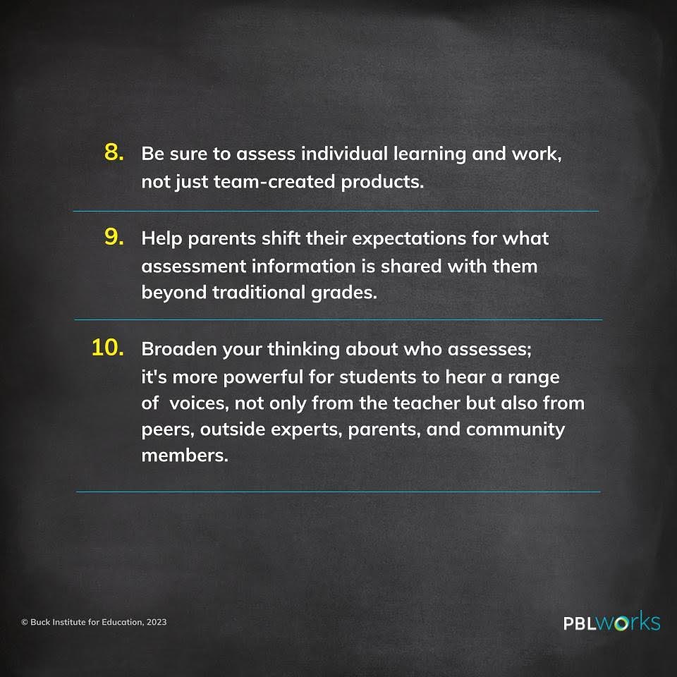 PBLWorks's tweet photo. 10 Tips for Best Practices in PBL Assessment from our article ‘Gold Standard PBL: Assessing Student Learning’ by John Larmer.
#PBLWorks #ProjectBasedLearning #PBL #Assessment #HQPBL #AssessmentinPBL #TeachingPractices #BestPractices #studentagency #activelearning https://t.co/2VrUJWzET2