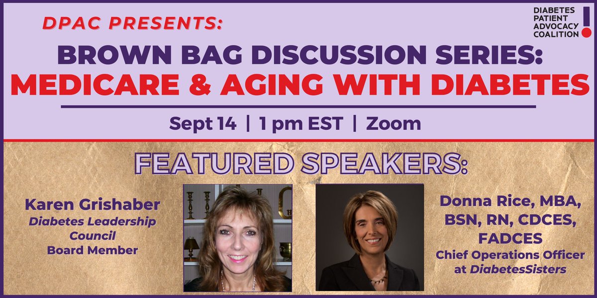 diabetessisters's tweet photo. Catch our COO Donna Rice on the panel of a virtual AGING WITH DIABETES event hosted by @DiabetesPAC on 9/14! If you or a loved one lives with diabetes and is approaching Medicare enrollment age, register today: https://t.co/YGkNXkIKju
#DSistersInAction https://t.co/2ydPpL06as