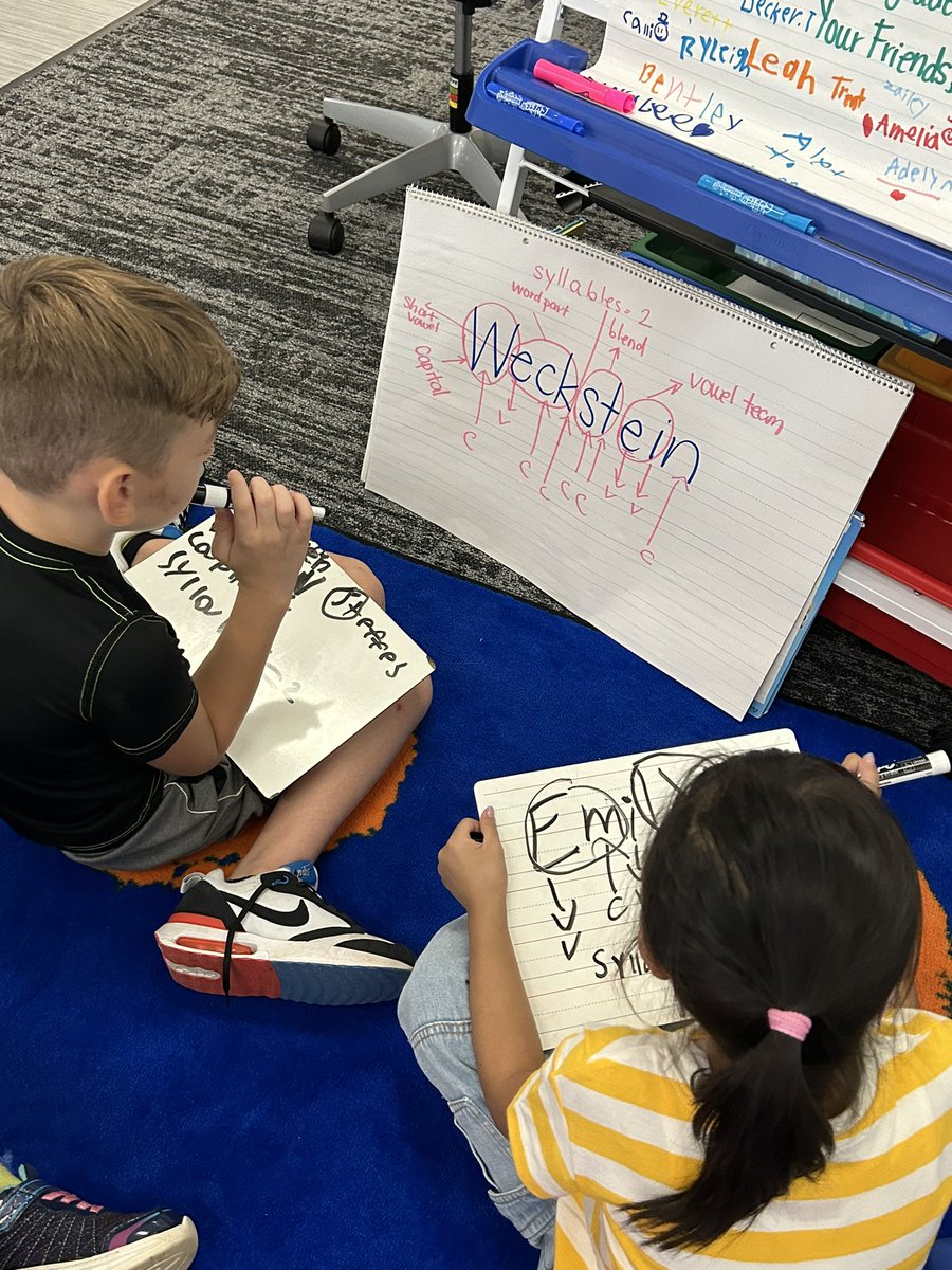 WeAreTheWeckies's tweet photo. Phonics Professors hard at work breaking apart their names in search of Phonics Professor words! @DublinWL @WalledLkSchools #wleced https://t.co/j2Kvc4xthR