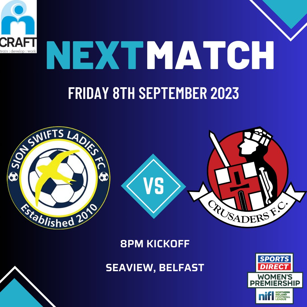 𝙉𝙀𝙓𝙏 𝙂𝘼𝙈𝙀 ⚽🔵🟡 A return to league action this Friday night after last week's cup final. The girls will be hoping to bounce back and put 3 points on the board as they face a tough game on the road against Crusaders FC #cmonyuswifts 💙💛 #SportsDirectWomensPrem