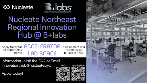 NucleateHQ's tweet photo. Would fully funded wet lab space in a biotech epicenter help your start up grow? Here is your chance to find out!

Announcing Nucleate and B₊labs Partnership

Rolling Applications open! https://t.co/tkMbSgRYD5
Round 1 Applications DUE SEPT 11th
Round 2 Applications DUE SEPT 25th https://t.co/Ot0adoUaZg