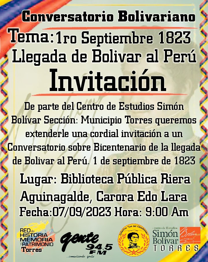 Invitamos al #Pueblo #Torrense #Carora Edo #Lara
@NicolasMaduro @Centro_SBolivar 
@AdolfoP_Oficial 
@luisreyespsuv 
@laredhistoria 
@CMBTorres 
@psuvlara2023 
@FormPsuvLara 
@PSUVTorresLara 
@PrefecturaDeTo1