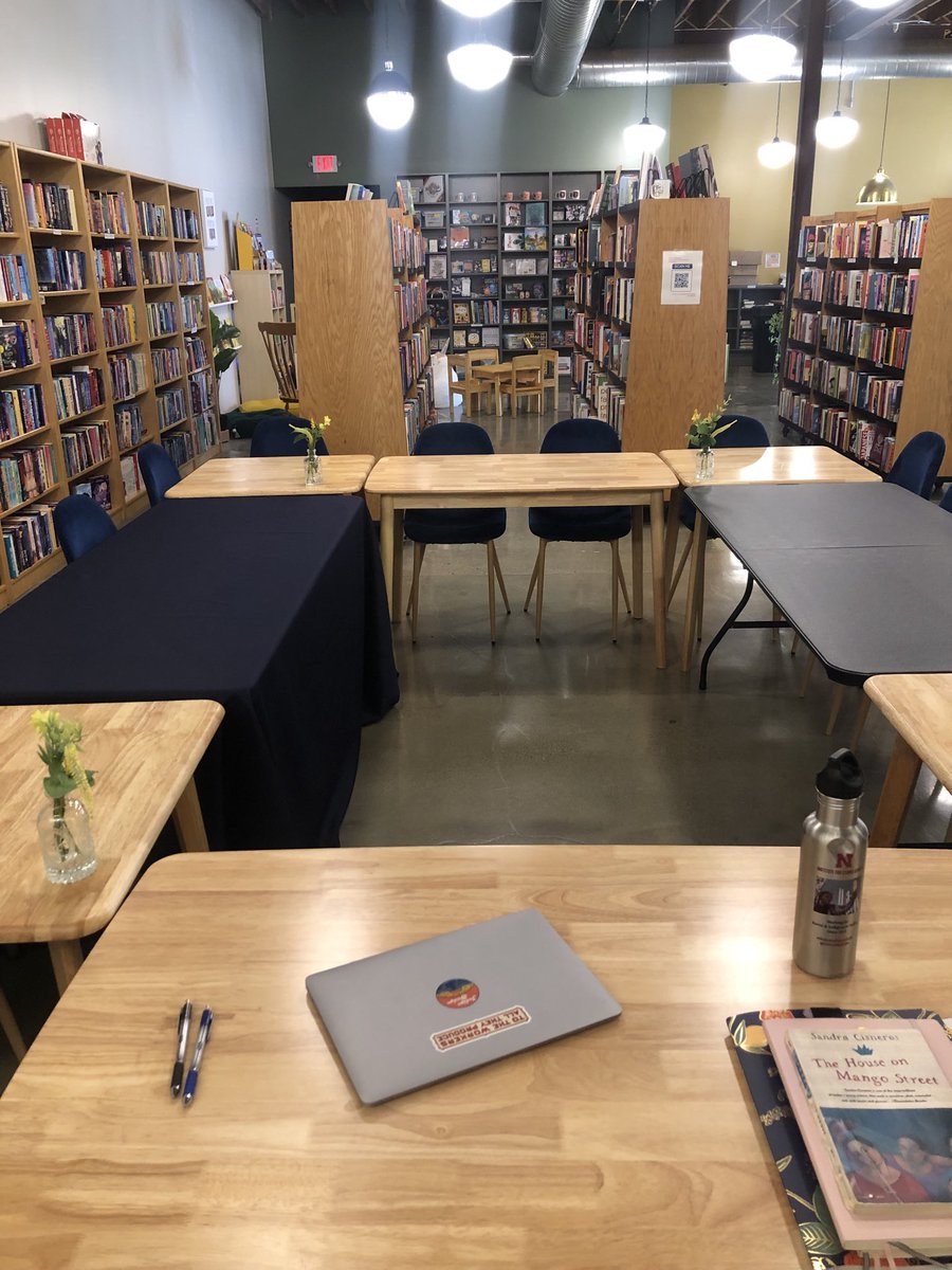 Excited to meet for our 3rd session of ⁦<a href="/UNLwriters/">UNL Creative Writing</a>⁩ ENGL 852 (graduate fiction writing workshop) at ⁦<a href="/BridgeIndigo/">Indigo Bridge</a>⁩, a local #LNK indie bookstore &amp; fair-trade coffeeshop devoted to underrepresented authors &amp; social justice. Caffeinated &amp; ready!