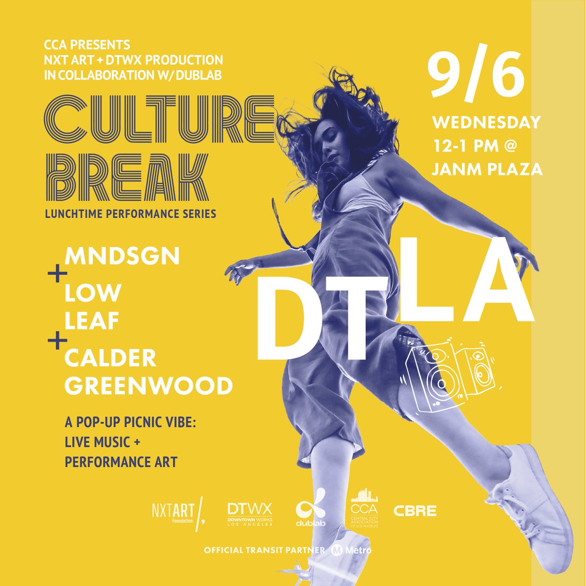 Nowart_la's tweet photo. Don't forget to come vibe with us tomorrow 🎶 Spice up your midweek routine with a Culture Break, a free show with performances by @mndsgn and @lowleaf, original art from @caldergreenwood while you indulge in your favorite local eateries. 🍱🎵  https://t.co/8RgdQpTgKv https://t.co/vGi12SLX17