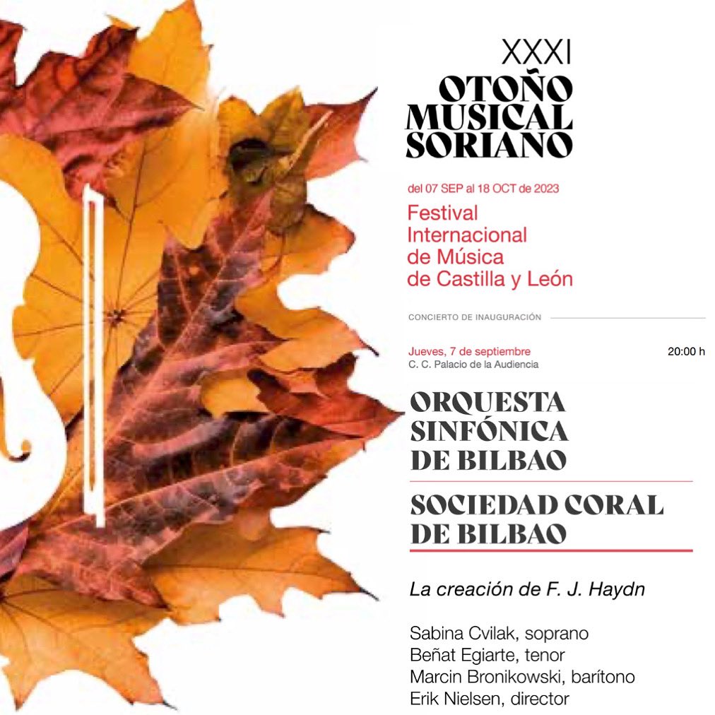¡La batuta está punto de bajar porque este jueves 7 de septiembre a las 20h el Teatro Palacio de la Audiencia de Soria se llenará de música con la 31ª edición de <a href="/omusicalsoriano/">FOMS</a> (FOMS) y es un honor para nosotros abrirlo junto a <a href="/Bilbaorkestra/">Sinfonica de Bilbao</a> interpretando La Creación de Haydn!