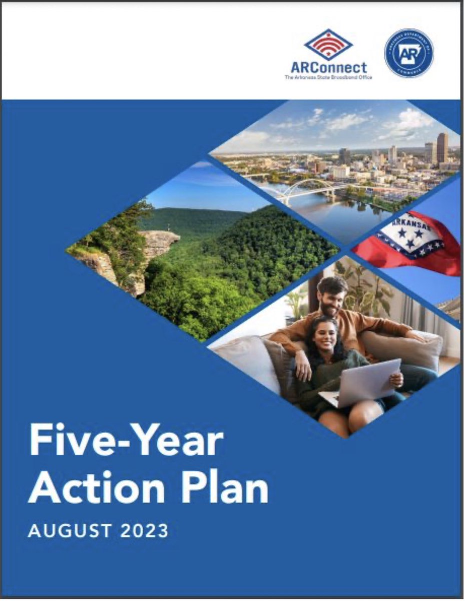 <a href="/ARConnectASBO/">The Arkansas State Broadband Office</a> submitted its 5-Year Action Plan to <a href="/NTIAgov/">NTIA</a>. 

The doc is an overview of the state’s broadband plans and lays out Governor Sanders’ bold vision to eliminate the digital divide in Arkansas by 2028.

Read it here: lnkd.in/gtxuubcf

#ARCommerce #arpx #arleg