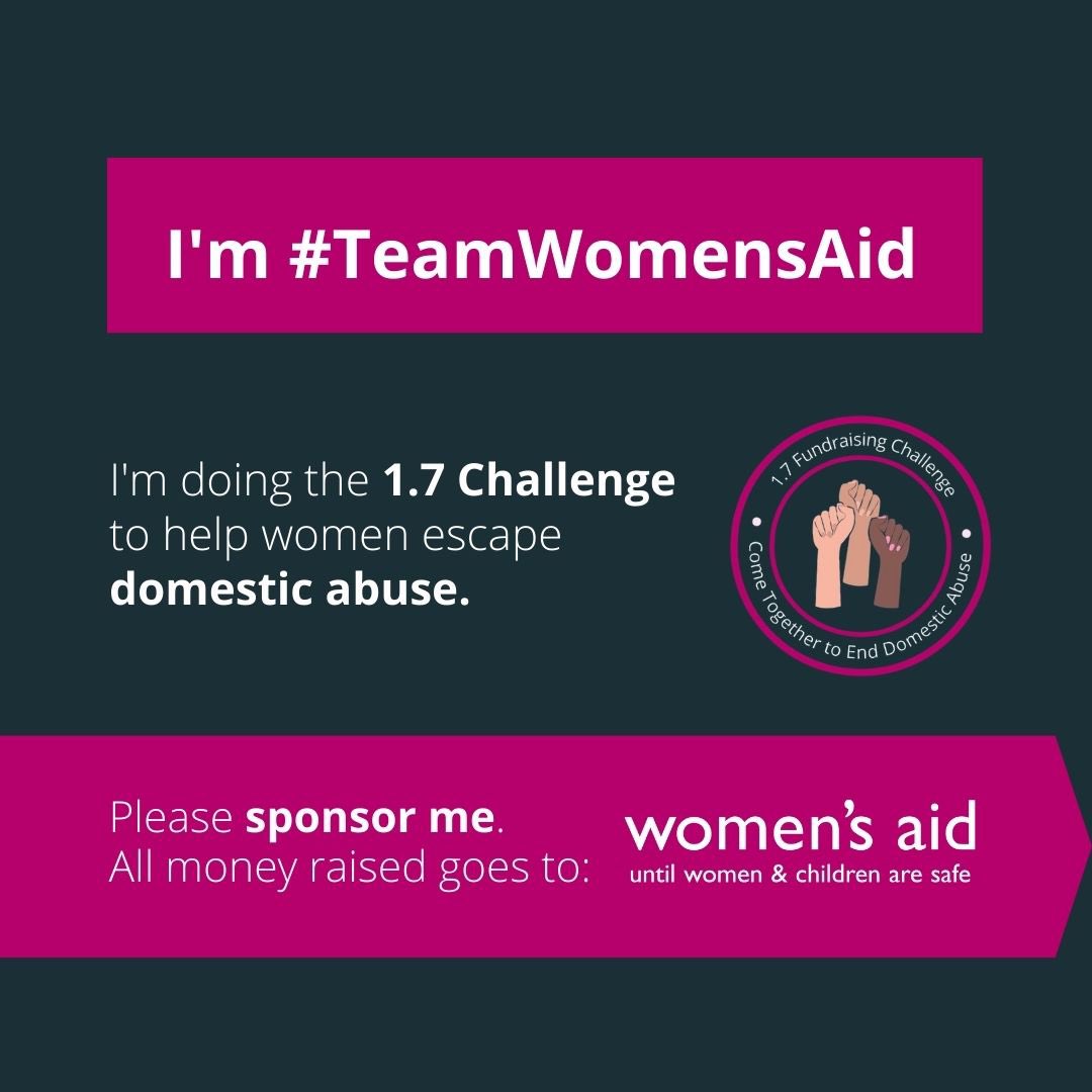 Day Five of our 1.7 challenge, for the 1.7 million women that experience domestic abuse every year.

We are so grateful for all the donations. 

You can sponsor us here:

…ensaidfederationofengland.enthuse.com/pf/lucy-gaskel…

Thankyou,
Lucy and Mark

@mark_bonnar @womensaid 

#teamwomensaid #endabusetogether