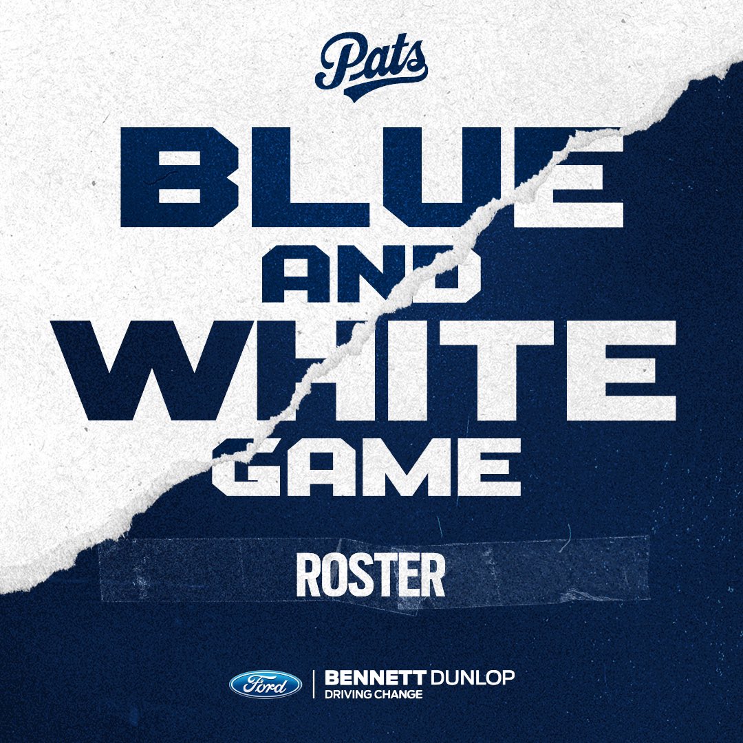 WHLPats's tweet photo. Here are your official rosters for tonight’s 🔵🆚⚪️ game!
Puck drop is at 6pm inside the Brandt Centre!
#PatsTrainingCamp #ReginaPatsHockey #blueandwhitegame https://t.co/vvLs5KIqon