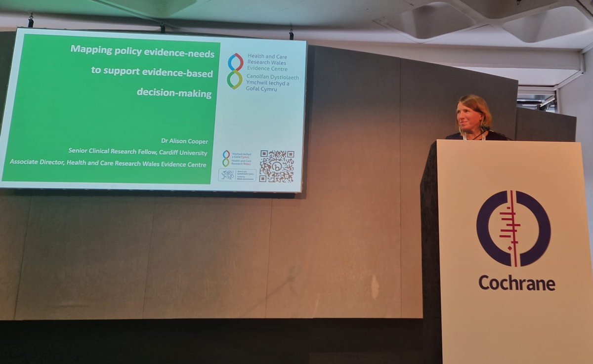 Our Associate Director, Dr Alison Cooper, presenting at #CochraneLondon on mapping policy evidence-needs to support evidence-based decision-making.

More information at: researchwalesevidencecentre.co.uk/informing-poli…

@ResearchWales @CochraneUK @adriangkedwards
@NJosephWilliams