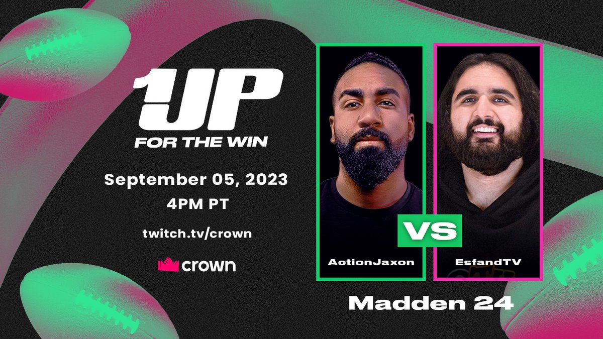 crownchannel's tweet image. 🏆 ONE UP: FOR THE WIN 🏆

🕹️ @actionjaxon vs @EsfandTV
🎮 MADDEN 23

ANY GIVEN TUESDAY
📺 TODAY! 4PM PT!