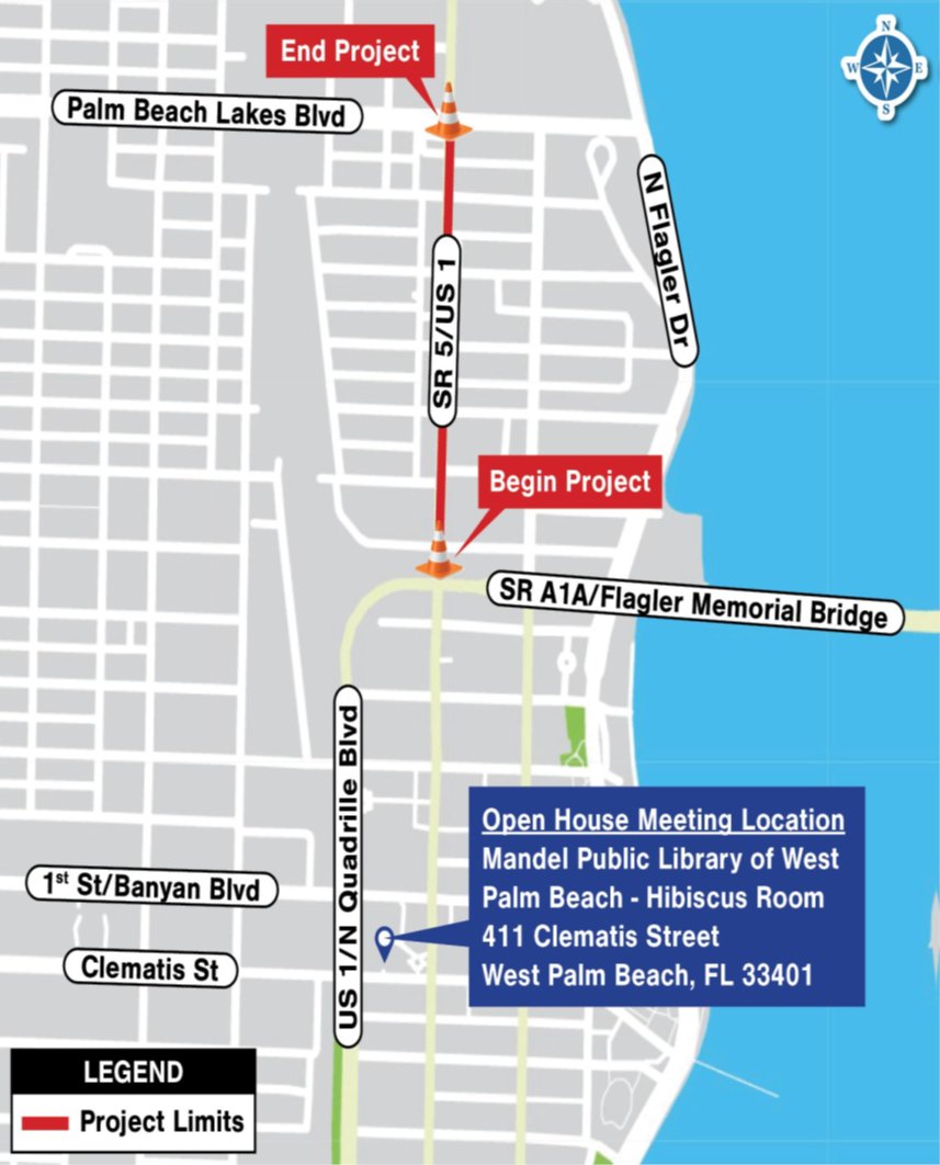 FDOT District 4 (@myfdot_sefl) on Twitter photo Construction begins soon on the US 1 improvements in <a href="/thecityofwpb/">City of West Palm Beach</a>! Join FDOT's public meeting on Thursday, Sept. 7 to learn more.
💻 Virtual (5-6 PM): Register at bit.ly/SR5_Quadrille_…
🏢 In Person (6-7 PM): Mandel Public Library
<a href="/PalmBeachTPA/">Palm Beach TPA</a> Construction begins soon on the US 1 improvements in <a href="/thecityofwpb/">City of West Palm Beach</a>! Join FDOT's public meeting on Thursday, Sept. 7 to learn more.
💻 Virtual (5-6 PM): Register at bit.ly/SR5_Quadrille_…
🏢 In Person (6-7 PM): Mandel Public Library
<a href="/PalmBeachTPA/">Palm Beach TPA</a>