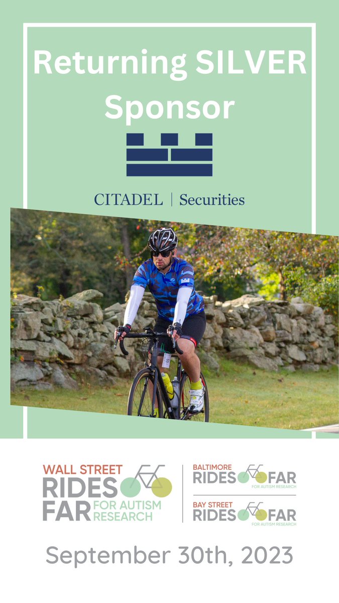 Welcome back, @citsecurities , to #RidesFAR! @citsecurities is driven through a culture of excellence: continuously learning & rewarding results. These pillars are ones that are deep rooted in the @AutismScienceFd as they work tirelessly to fund life changing autism research.