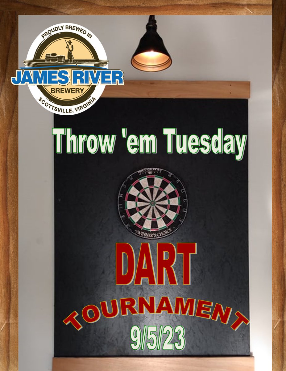 Dart tournament Tonight, sign ups at 6:30 PM. There are a few spots left, call ahead to reserve if you can not be here by then and games start at 7PM!! Throw 'em Tuesday!!