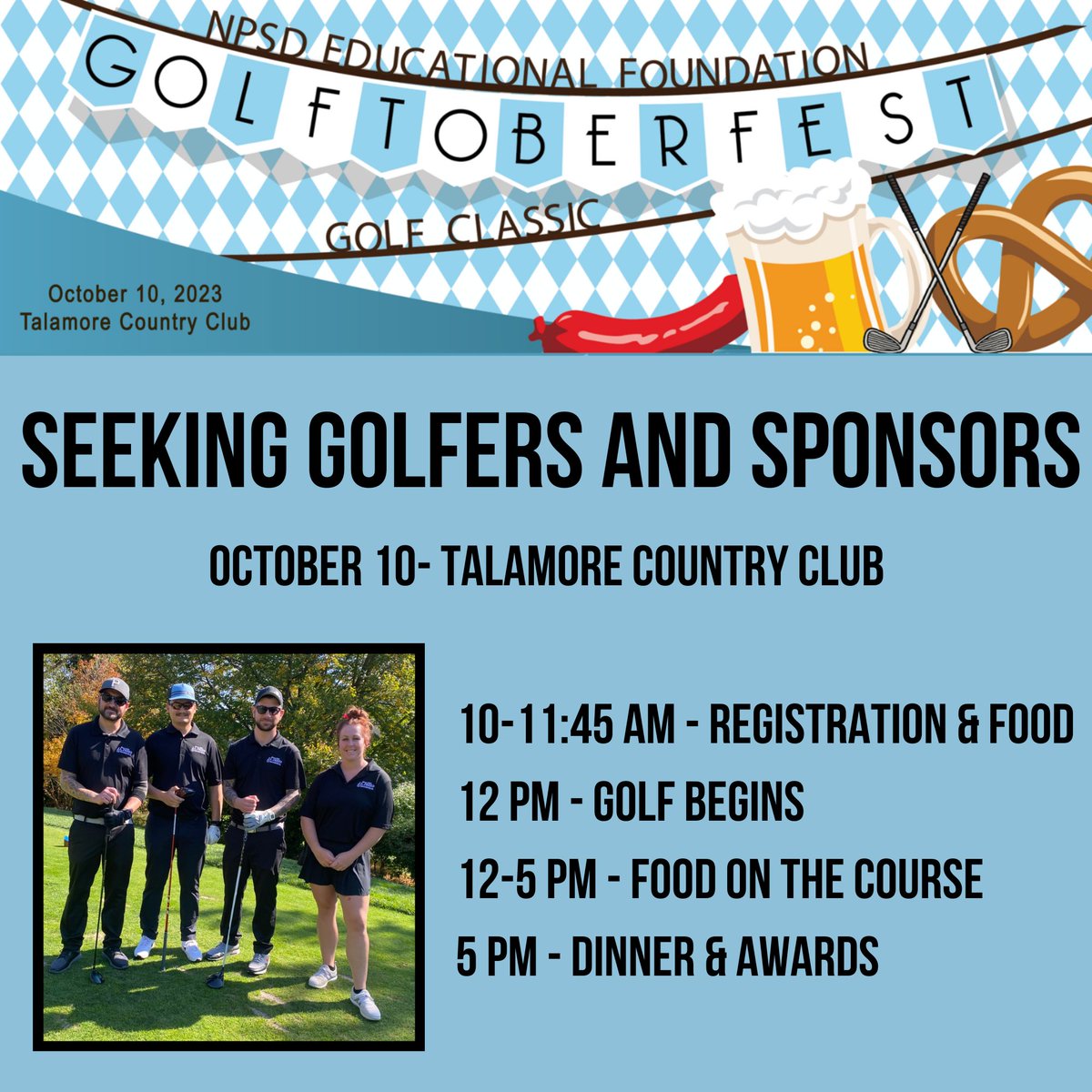 NPSD_foundation's tweet photo. Willkommen, Sponsors and Golfers!  Register today for the NPEF Annual Golf Outing- Golftoberfest on October 10th at Talamore Country Club.  Hurry, spaces are filling fast! Wir sehen uns dort! https://t.co/RSAyLAIOMa https://t.co/AHBPYtSvSY