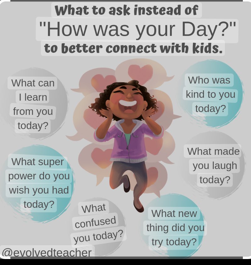 WGPS_2030's tweet photo. Anyone asked their little ones “How was your day?” 
Here are some great alternative questions that they can sometimes find easier to answer. 💚 https://t.co/2yCQWakhEL