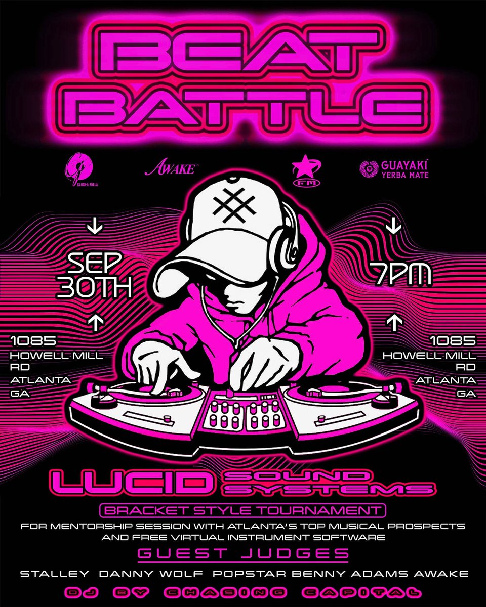 LucidFC's tweet photo. BEAT BATTLE 002 ✌️
guest judge: @stalley @popstarbenny @dannywolf and more.
@lucidfc @glockafella1 @popstar.fm
di set by @chasingcapital
Host: @AdamsAwake
📍1085 howell mill rd, a-2. atlanta 30318 📣 @lucidfclub #lucidfc #lucidfclub #awakesoftware sponsor @guayaki https://t.co/O7bnBf7CPQ