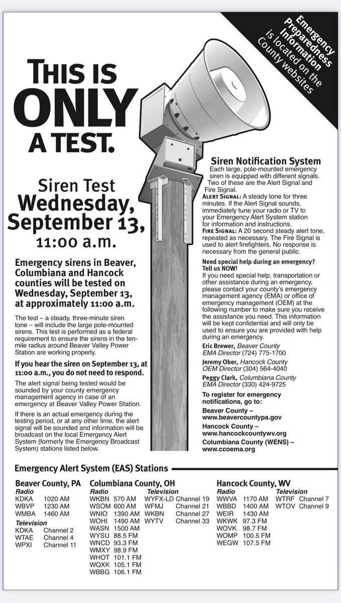 Stay informed by reading this flyer about the annual siren test 👇#BeaverCountyPA #emergencymanagement