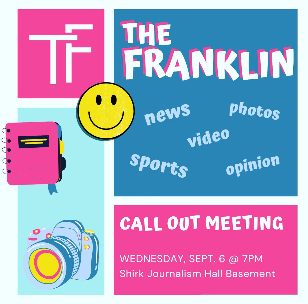 🚨CALL OUT MEETING🚨

This Wednesday @7PM in Shirk Journalism Hall’s basement. Do you have a passion for writing, photography, video work and even social media? If so, The Franklin offers all of that and more!  

👩🏻‍💻Graphic: Sydney Byerly, Web Editor