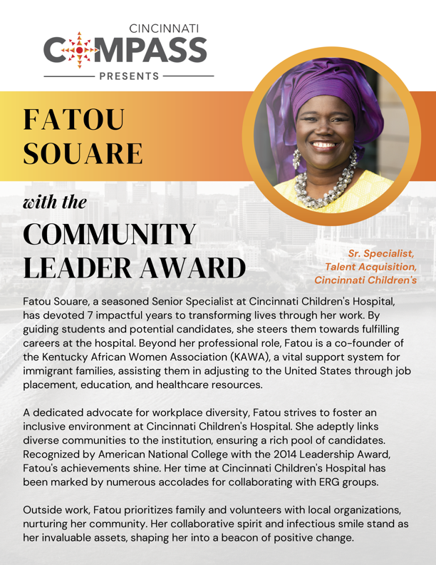 Help us celebrate the work of Fatou Souare, co-founder of the Kentucky African Women Association, and Senior Specialist of Talent Acquisition at <a href="/CincyChildrens/">Cincinnati Children's</a> Celebrate her here and come celebrate her in person at the annual even this Friday, 9/8: eventbrite.com/e/cincinnati-c…