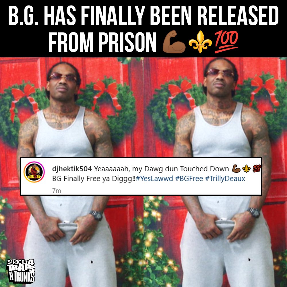 #BG has officially been released from prison according to his official DJ (@DjHektik504) and is on a flight now headed to Las Vegas 💪🏾⚜️💯