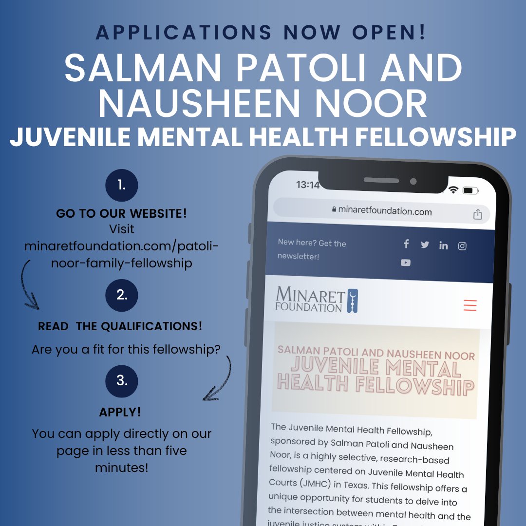 joinbridges's tweet photo. Exciting Opportunity! Dive into the Juvenile Mental Health Fellowship by Salman Patoli &amp; Nausheen Noor. Are you passionate about mental health &amp; juvenile justice in TX? Join top experts &amp; impact young lives. Apply NOW: https://t.co/zQ36979fWA https://t.co/gQQW7Xsz28
