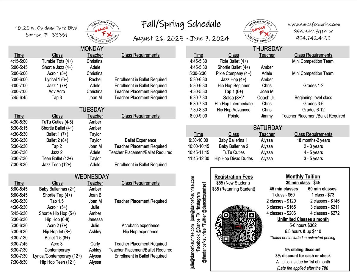 Take a look at our latest SCHEDULE! 

Need help finding the right class? DM us for help or more info.
#dancestudio #danceclass #sunrise #dance #danceforkids #browardcounty