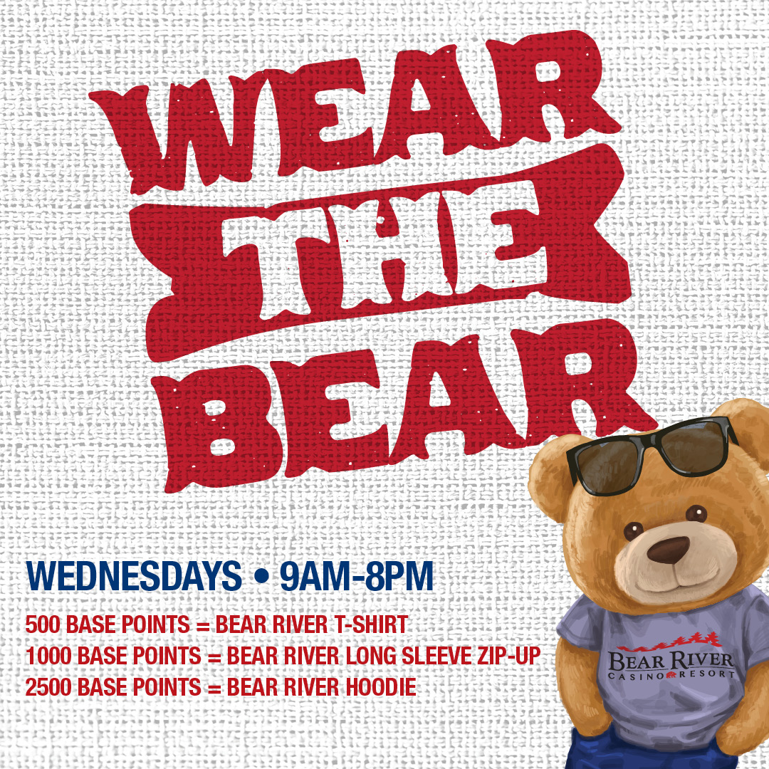 Wear the Bear Wednesdays! Earn your exclusive branded swag  on Wednesdays in September! 👕🧥

Then, indulge in our mouthwatering Prime Rib Dinner at the Rivers Edge. A night of rewards and indulgence awaits! 🤑🍽️