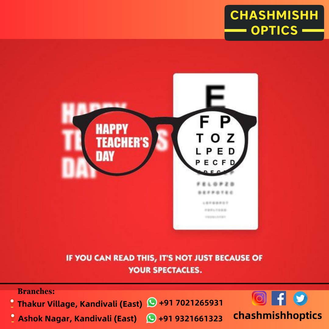 Chashmishhoptic's tweet image. When one finds the true Teacher,
one can conquer half the world.
This Teacher&apos;s Day give a gift to those who had
created vision in your life.
Happy Teacher&apos;s Day..!!

#guru #lifeteachers #visionprovider #style #optician #peoplechoice
#specs #lens #sunglasses #gift #eyecare