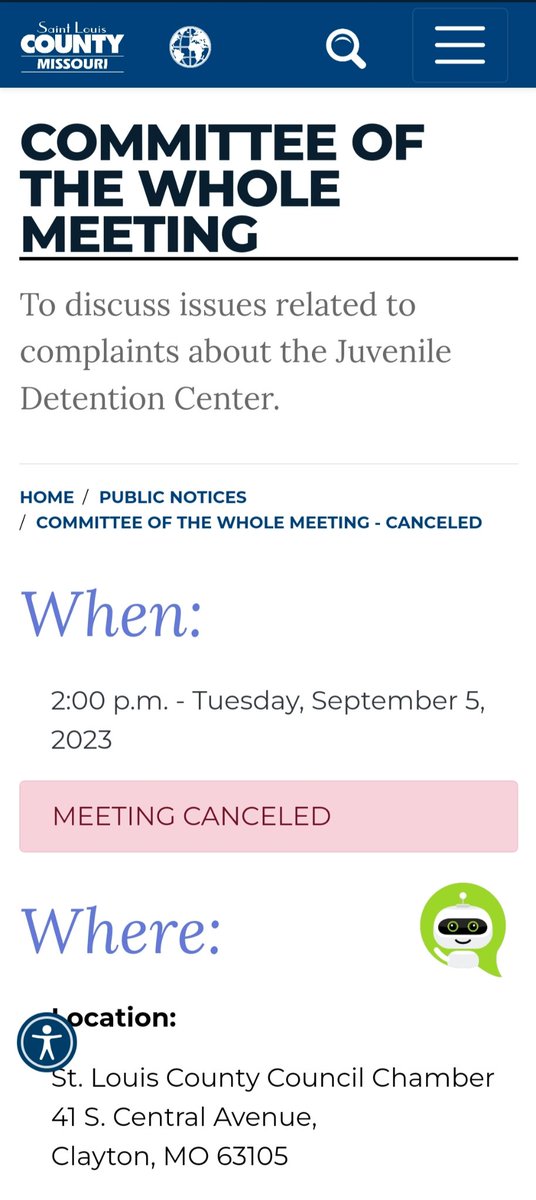 joelharrell's tweet photo. Today's St Louis county council committee of the whole meeting re: issues related to complaints about the Juvenile detention center cancelled #stlccm #stlcow https://t.co/I9YXhaiFgn