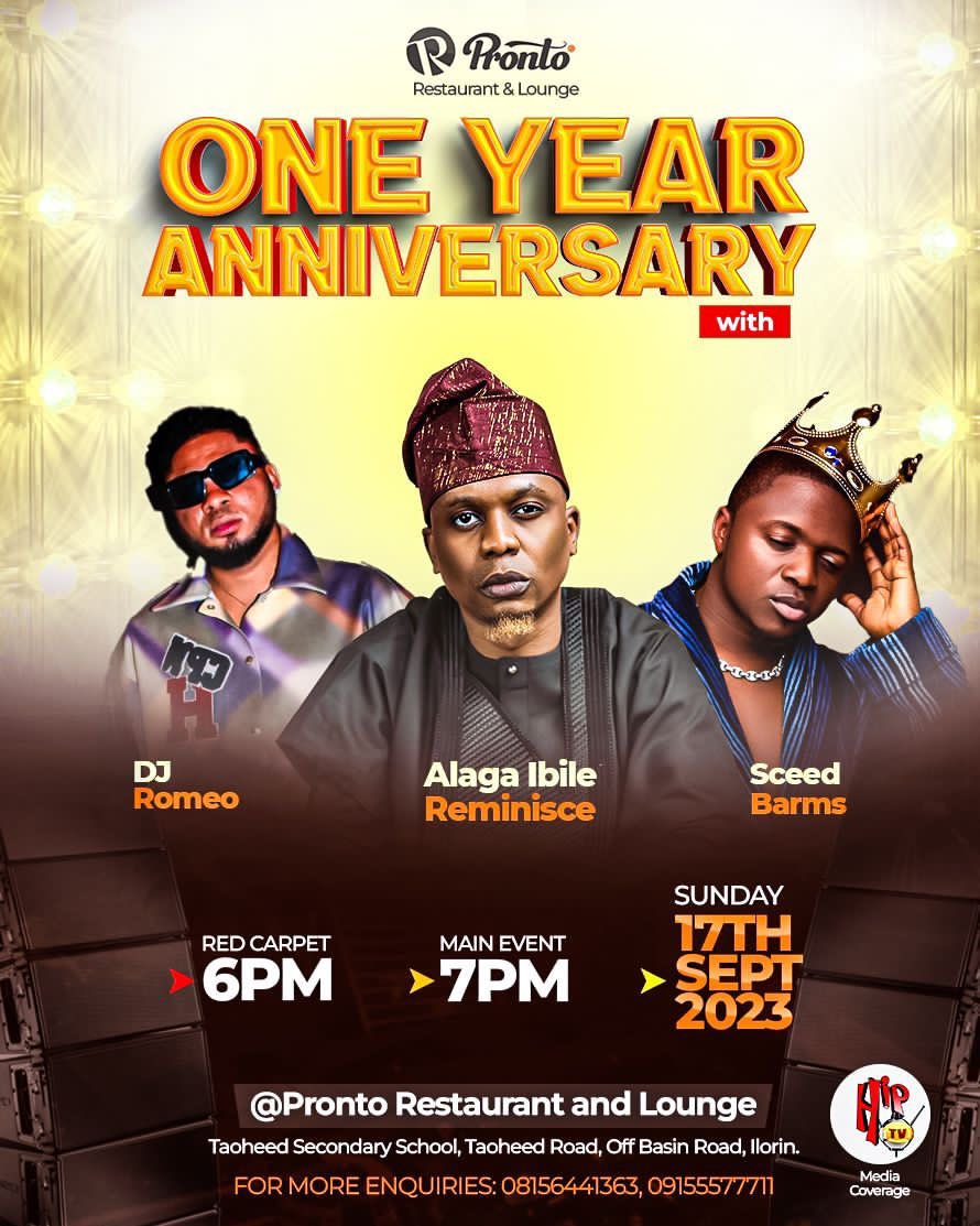 _ashowz's tweet photo. Join us as we toast to one incredible year of flavors, beats and memories at Pronto Restaurant and Lounge! πΎπ
With Reminisce @IamReminisce headlining, beats by DJ Romeo and @sceed_barms the HypeMan
A celebration you won't want to miss! πΆπ₯ #Prontoat1
Date: Sept 17, 23 https://t.co/zkn0nzn7gl