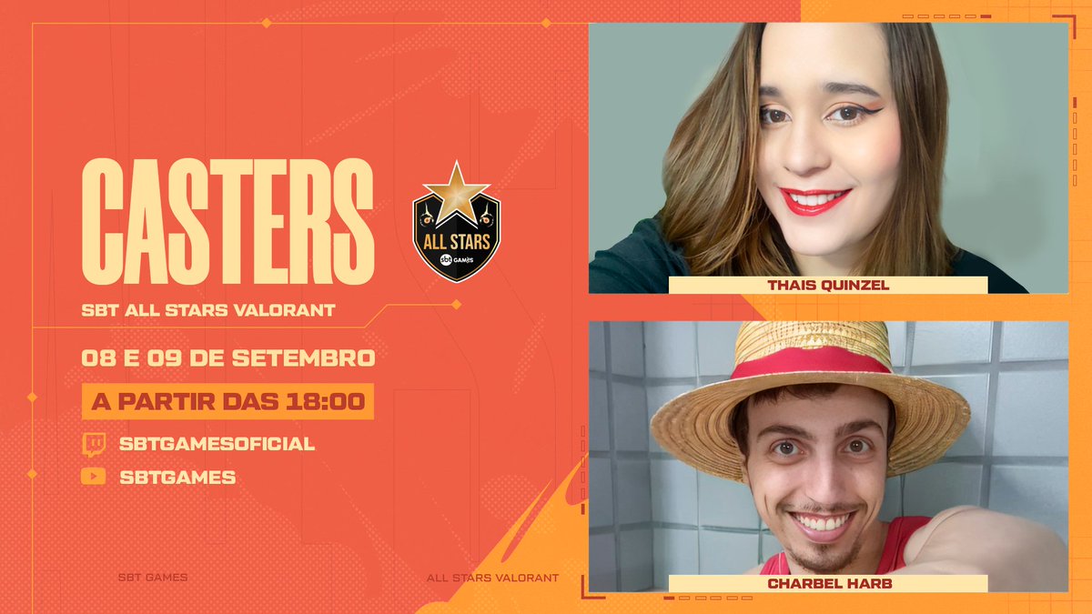 SBT_Games's tweet image. Olha quem convocamos!  Nosso time de casters está decidido:

@ThaisQuinzel e @CharbelTaker vão colar com a gente para comandar o #AllStarsVava 🔥