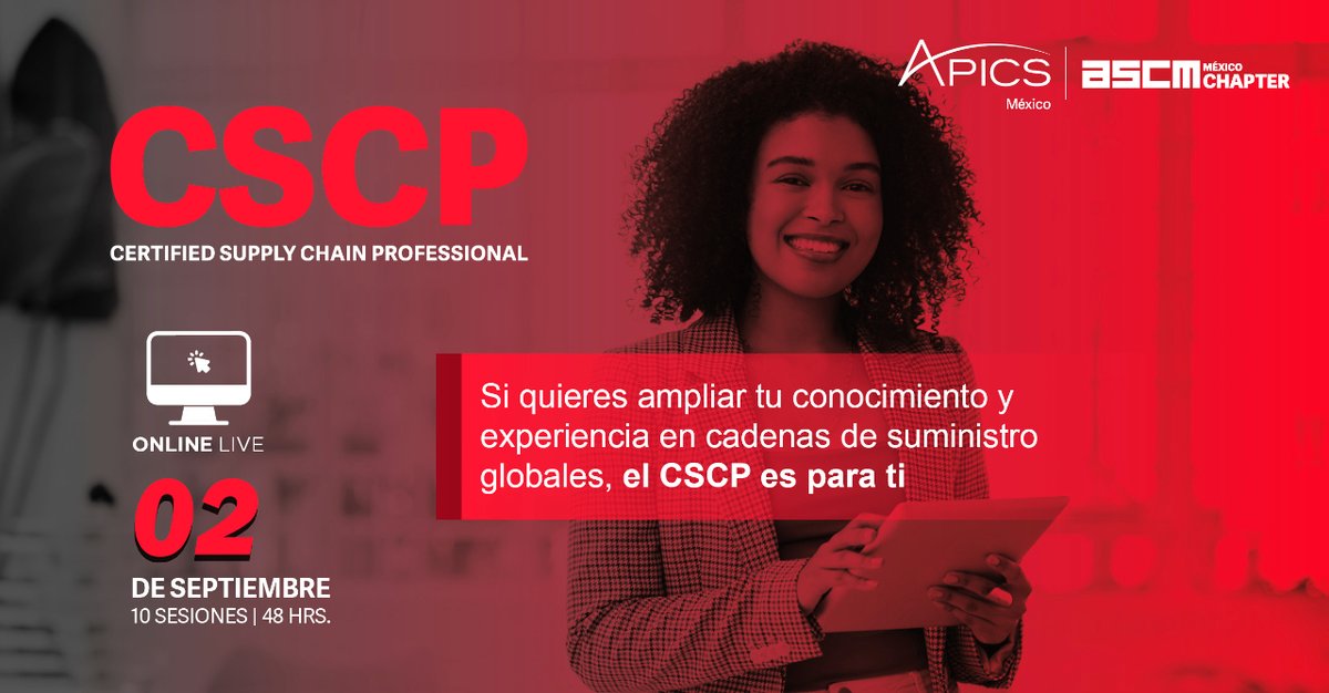 Amplia tu visión sobre las distintas áreas de la #cadenadesuministro
Desarrolla tus habilidades profesionales en cadena de suministro con la certificación de #ASCMmexico

➡️ CSCP
📲 mtr.cool/sfbodbillj
#CorporateLATAM #supplychain #capacitacion #distribucion #transporte