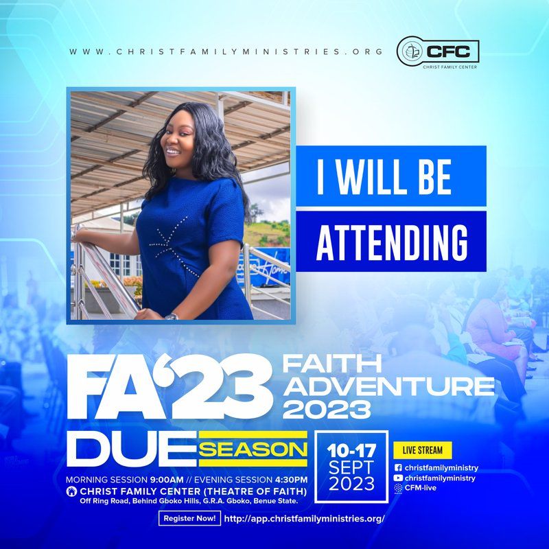 Have you registered for Faith Adventure?

Distance is not a barrier you can connect to #FA23 

Get all the streaming details when you register at fa.christfamilyministries.org

#FA23
#FaithAdventure2023
#DueSeason
#ChristFamilyMinistry