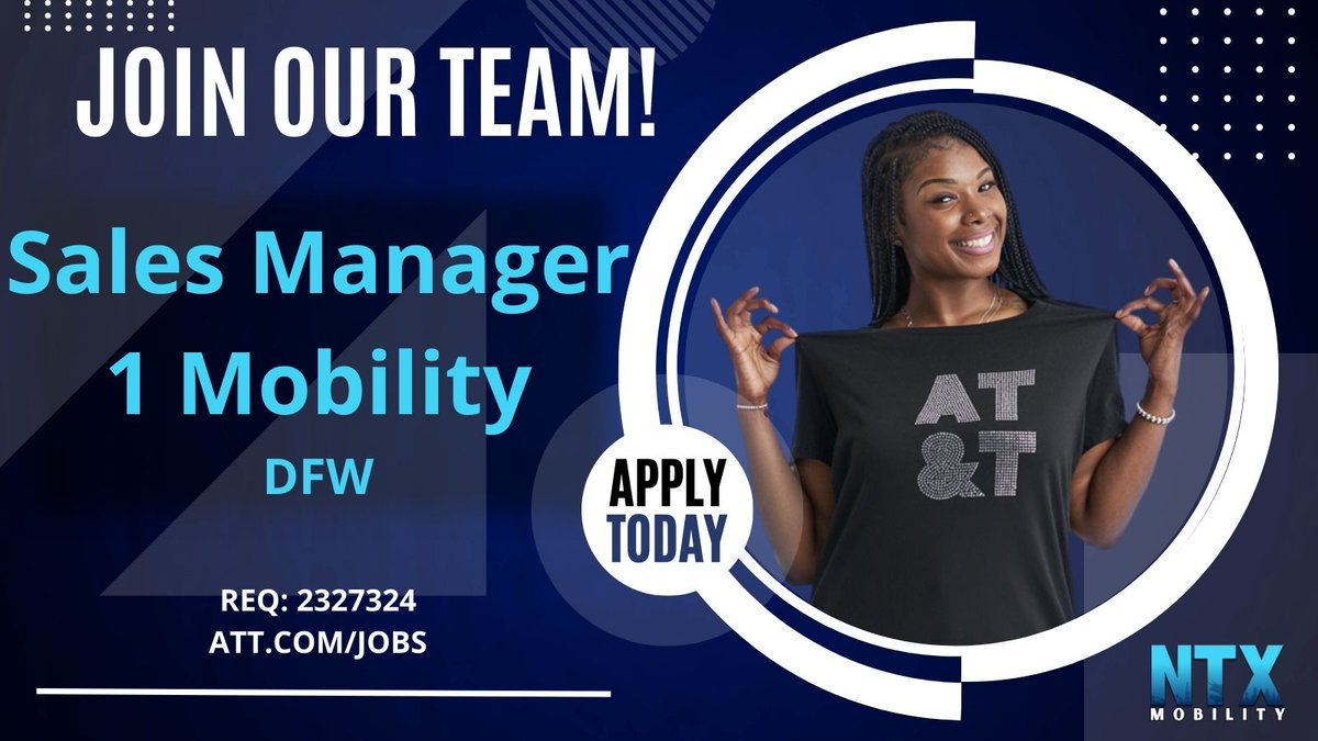 Exciting Opportunity Alert! 🌟 We're looking for a passionate and driven NTX Mobility Sales Manager to join our dynamic team. 🚀 If you have a knack for building relationships and driving sales growth, we'd love to hear from you! 💼 Apply now! Req #2327324