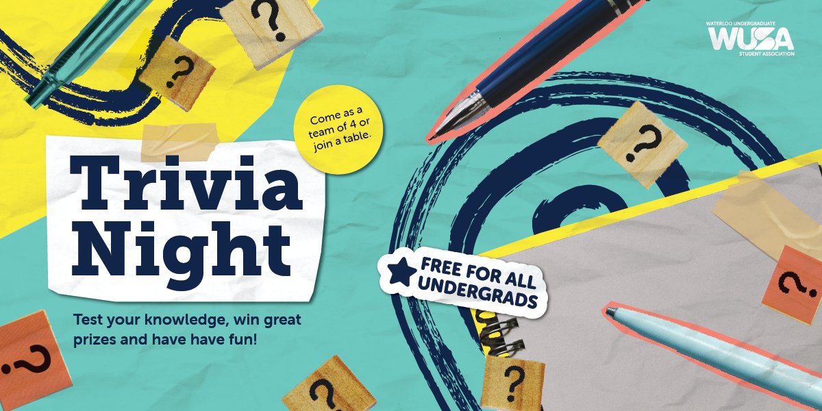 Warriors, get your A game on because it's almost time for... #yourWUSA's Trivia Night! 🧠🏆 

On Mon. Sept 11, 7-9pm at the SLC Student Lounge, join us for a fun evening of laughs, brain teasers and of course, a dash of friendly competition! See you there! 🤩 #uwaterloolife
