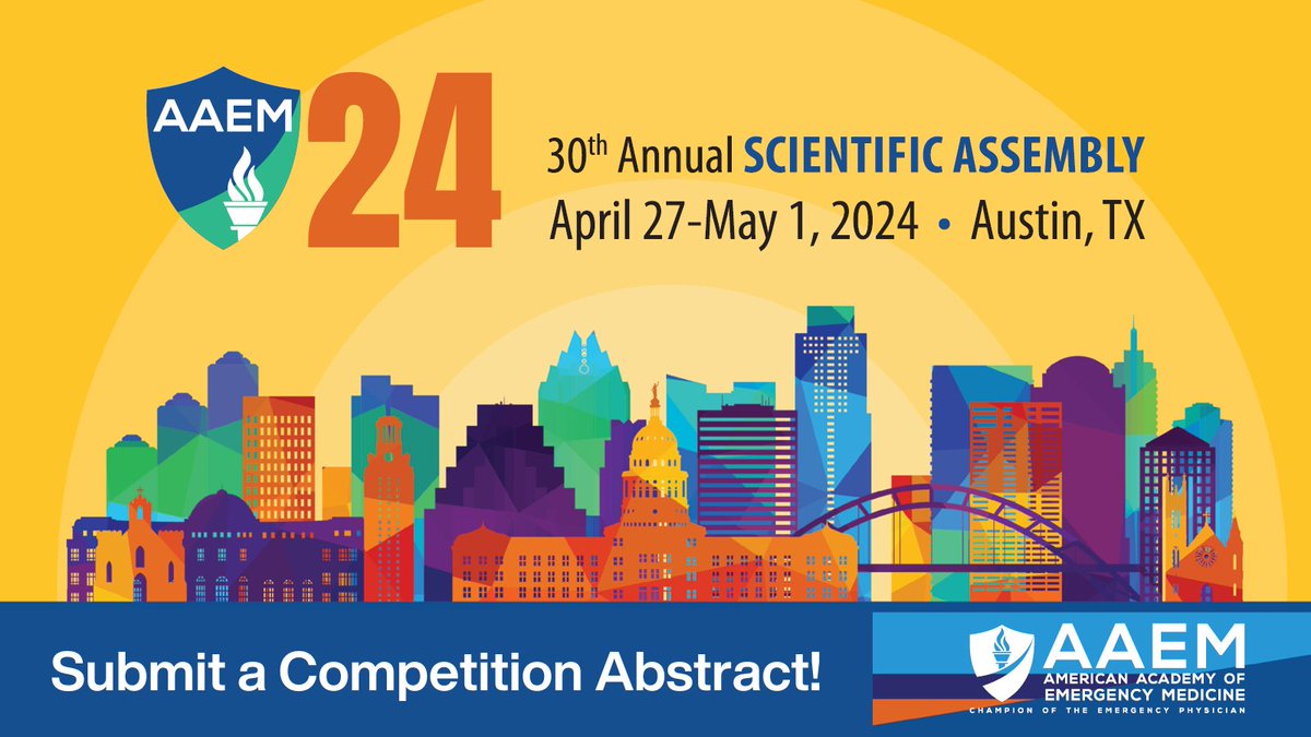 The #AAEM24 Competitions are intended to highlight the research, writing, and speaking skills of students, residents, young physicians, and attending physicians. Several of these categories offer cash honorarium!

Submit yours by October 10 at 11:59pm CT: bit.ly/45FiJGH
