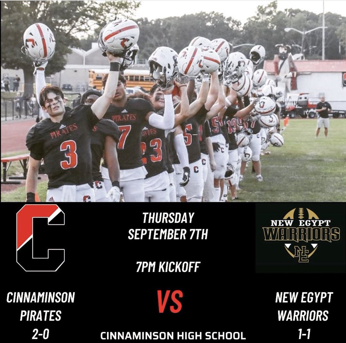 This Thursday, Sept 7th, our football team takes on New Egypt.  ****The game is home at CHS, and has been moved to a start time of 7pm****