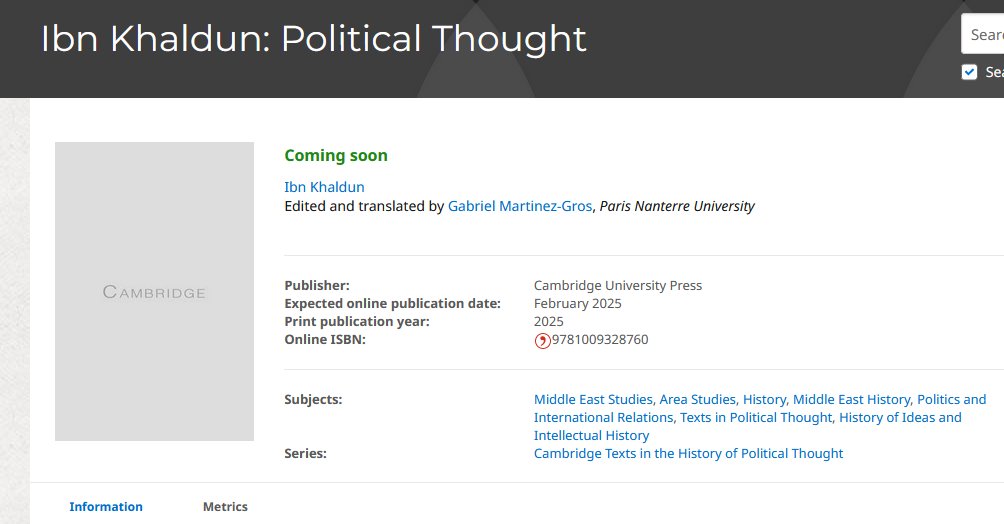 EvrimBinbas's tweet photo. Cambridge University Press @CambridgeUP  just dropped this new book on Ibn Khaldun. Forthcoming in 2025:

https://t.co/wTXJJX01wH https://t.co/hPBAkACfQT
