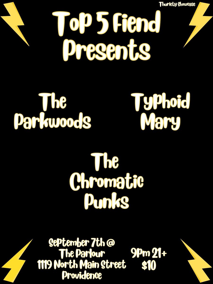 RobDuguay's tweet photo. The final edition of #Top5Fiend's Thuriety Showcase Series at @TheParlourProv is this Thursday!!! https://t.co/KV8MPrzzvb