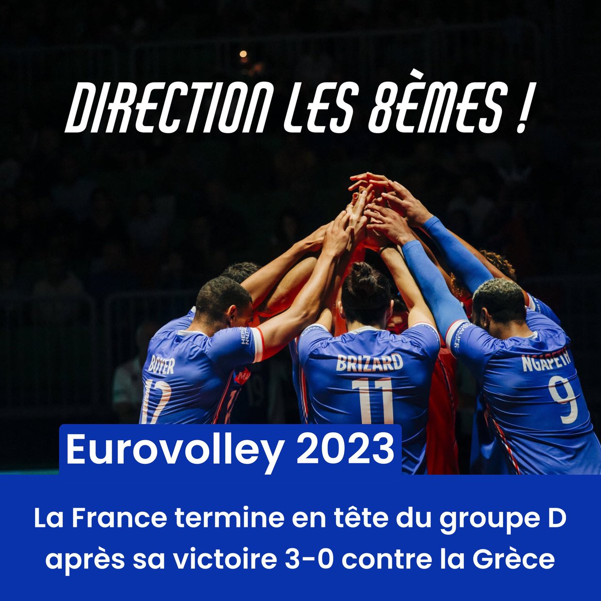 NathBrssc's tweet photo. Eurovolley 2023 🏐

Les bleus prennent la direction de Varna (Bulgarie) et des 8èmes. Ils seront opposés à… l’équipe Bulgare, (4ème de la Poule B). Grosse ambiance en perspective donc 🔥

#EuroVolleyM https://t.co/ZYDgrZFrz6