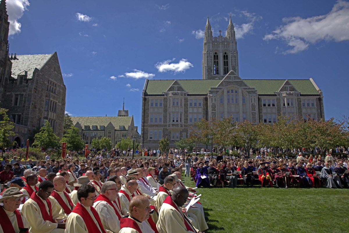 BostonCollege's tweet photo. The Mass of the Holy Spirit will be held at noon on Thursday on the plaza in front of @ONeillLibrary. 

In case of inclement weather, the Mass will move to Conte Forum. Classes are canceled from 12-1:15 PM. https://t.co/ff5gC0uJFK