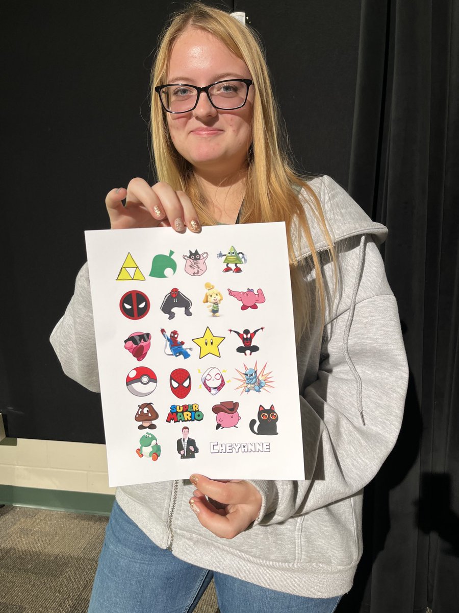 PRHS_Tech's tweet image. Design 2 student designed her own sticker page! We used special paper to print designs so students could cut out their creations and stick them anywhere.