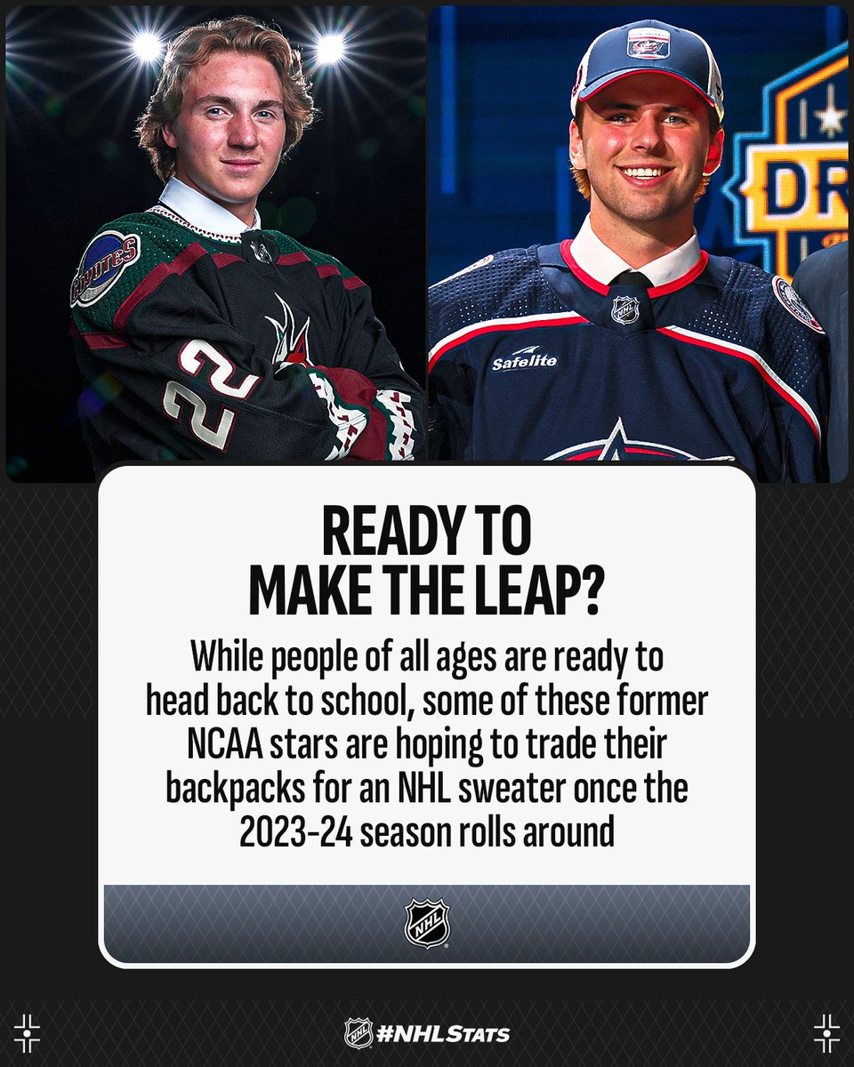 NHLPR's tweet photo. It's that time of year! Do you have your lunch packed up, boots tied tight? 🎒
These young stars had big years for their respective school last season and are looking to make the jump to the NHL in 2023-24. Who has the biggest NHL impact this year? #NHLStat https://t.co/1qRQYe6zCq