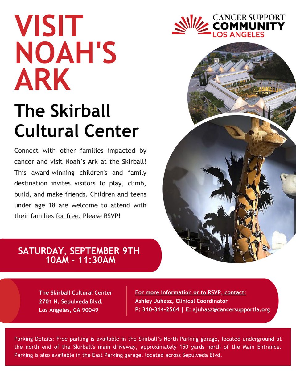 CSCLA (@cancersupportla) on Twitter photo RSVP deadline extended!! Join <a href="/CancerSupportLA/">CSCLA</a> at the Skirball Cultural Center this Saturday for a free and fun filled day!! Families with children & teens under 18 impacted by cancer are welcome to join. Email Ashley Juhasz today to RSVP today ajuhasz@cancersupportla.org RSVP deadline extended!! Join <a href="/CancerSupportLA/">CSCLA</a> at the Skirball Cultural Center this Saturday for a free and fun filled day!! Families with children & teens under 18 impacted by cancer are welcome to join. Email Ashley Juhasz today to RSVP today ajuhasz@cancersupportla.org