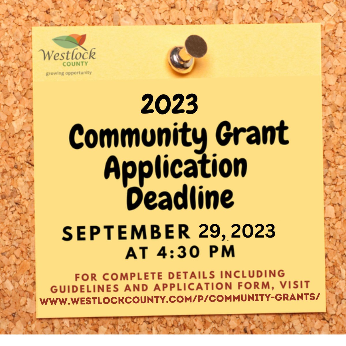 Westlock County would like to invite community groups and associations to submit their Community Grant Applications.  
Fall deadline is September 29, 2023.
Please visit our website westlockcounty.com/p/community-gr… for complete details on how to apply and eligibility requirements.