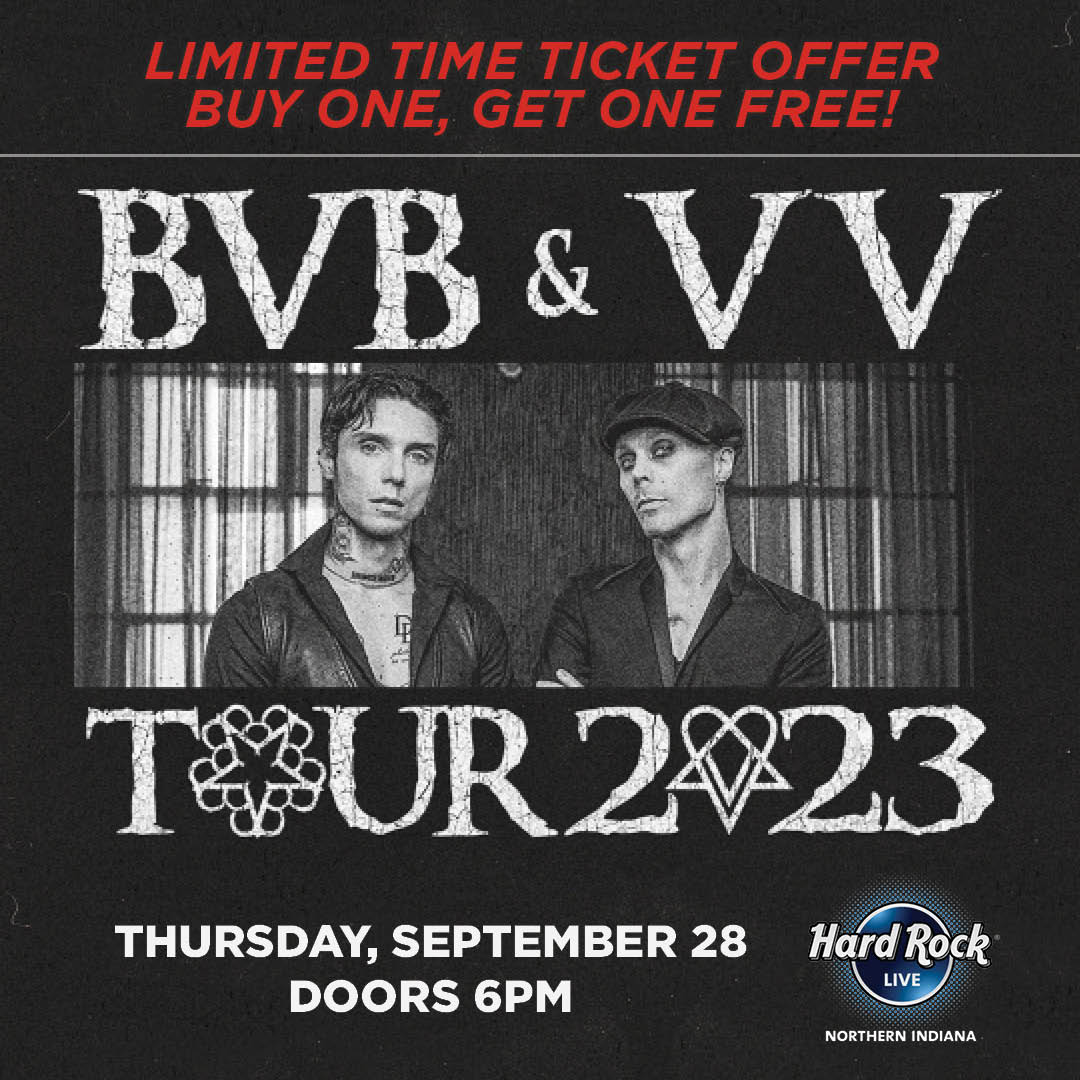 HRCasinoIndiana's tweet photo. ⚡BOGO DEAL⚡
Buy one @blackveilbrides & VV w/special guest @DarkDivineMusic ticket and get 1️⃣ 𝐅𝐑𝐄𝐄! Comment who you're bringing to the show! 🎸
🎟️ https://t.co/ewOk9p0G8Z
⚠️ Must be 21 or older to enter.
#HRCNILive #BlackVeilBrides #Heartagram #DarkDivine https://t.co/jt8SoMlO3s